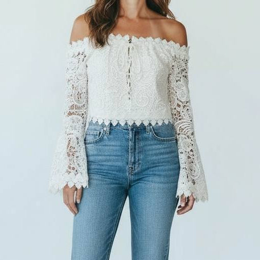 Crop top blanco de encaje