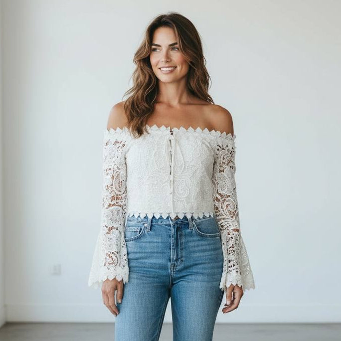 Crop top blanco de encaje