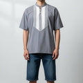 Camisa gris de manta con tejido