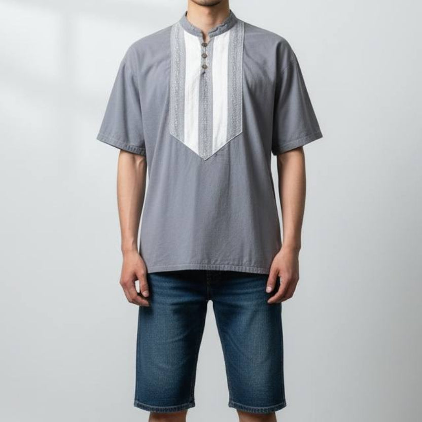 Camisa gris de manta con tejido