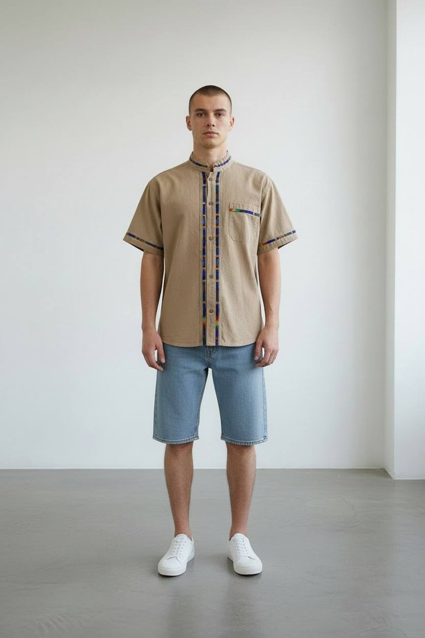Camisa khaki de manta con tejido