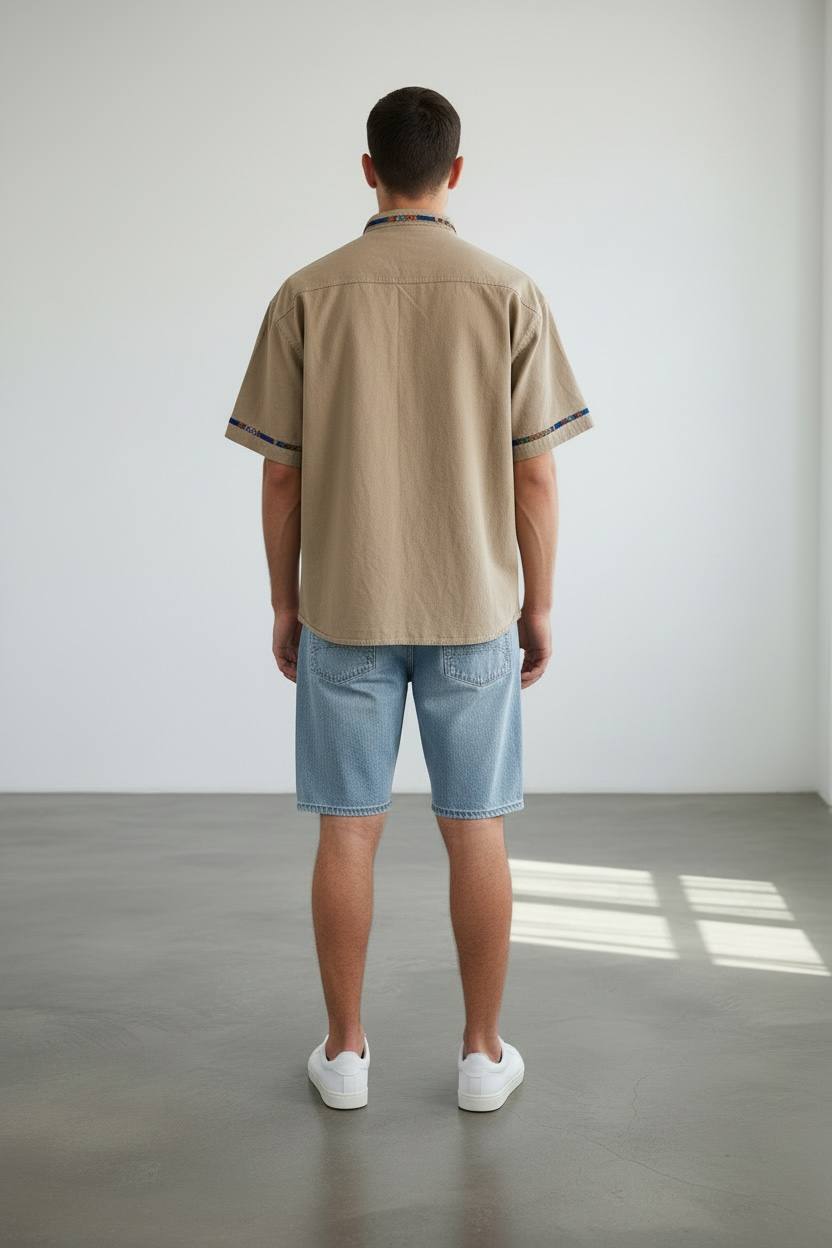 Camisa khaki de manta con tejido