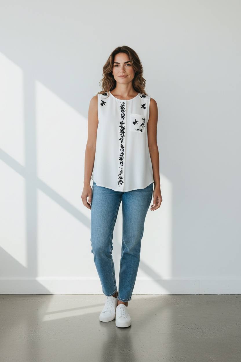 Blusa Ann Taylor intervenida bordada a mano