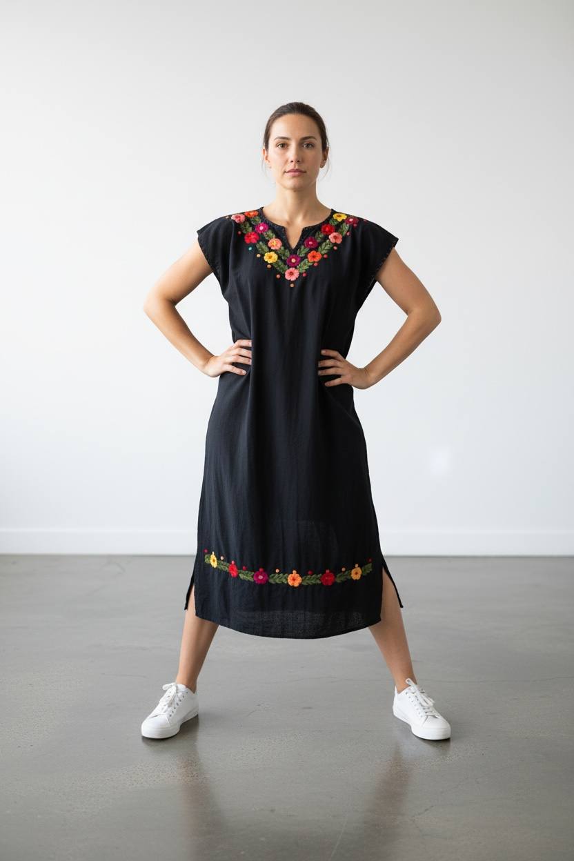 Vestido de manta bordado a mano