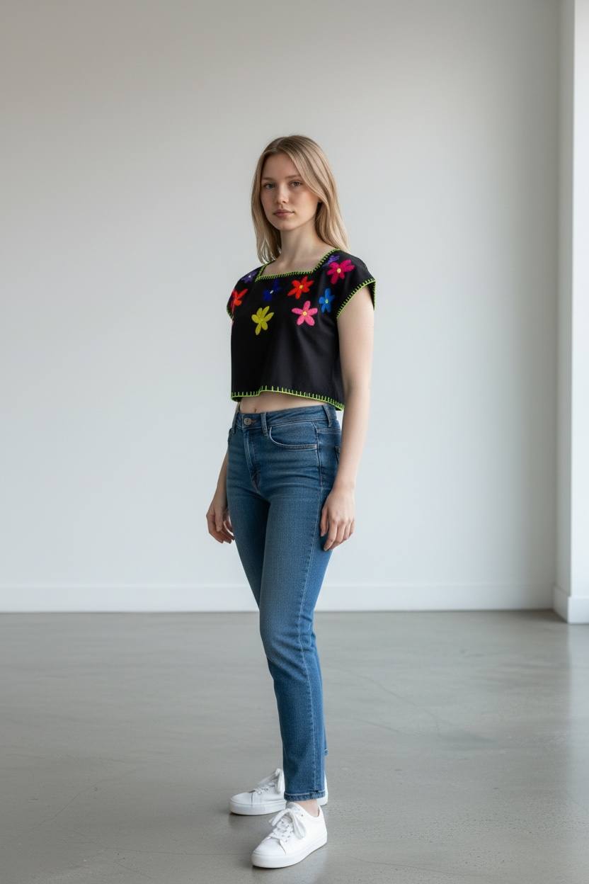 Crop top bordado a mano