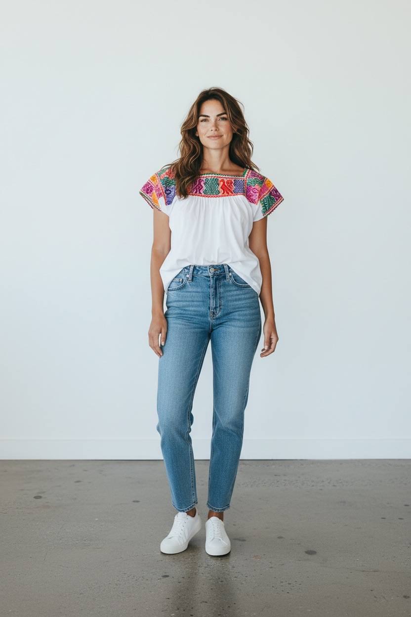 Blusa tradicional mexicana bordada colores