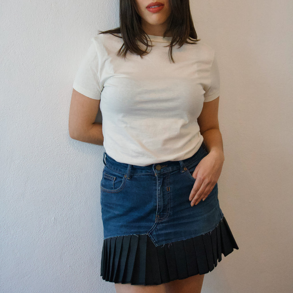 Falda denim tableada