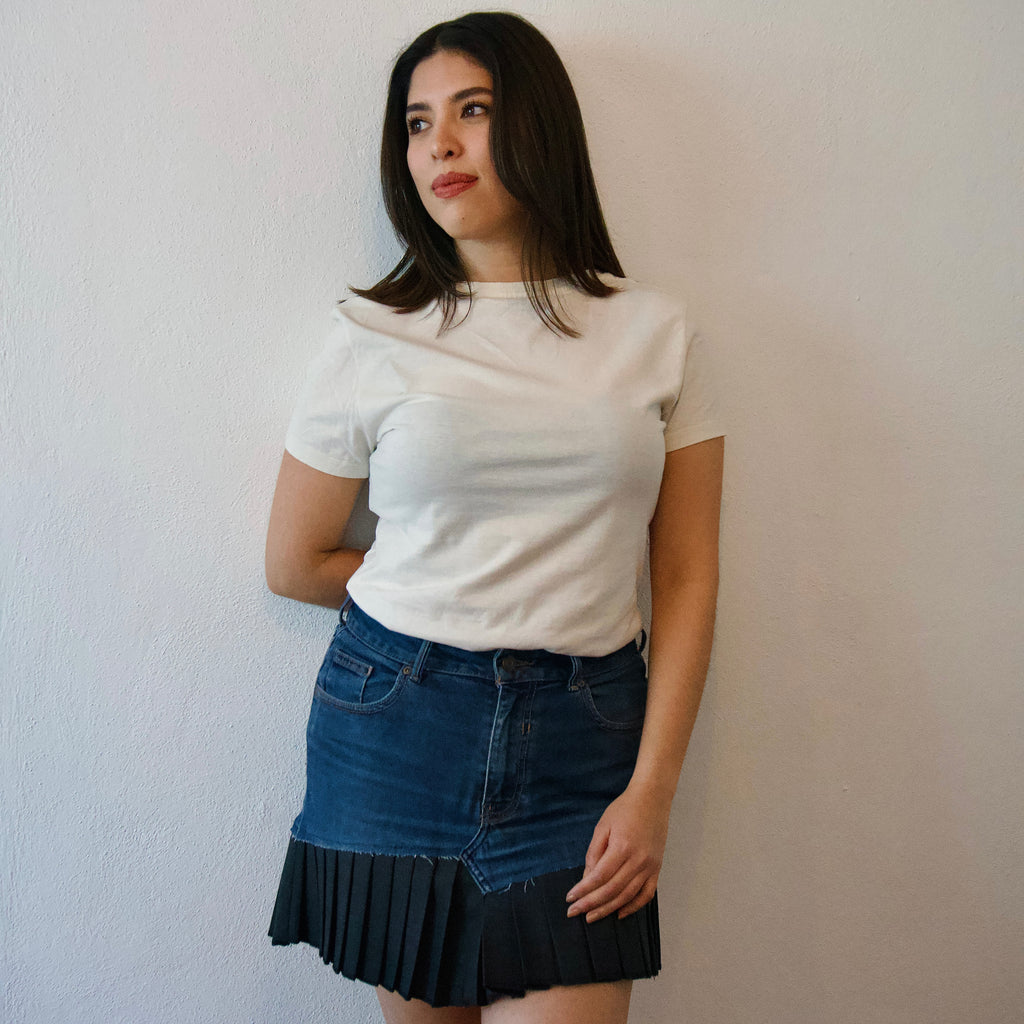 Falda denim tableada