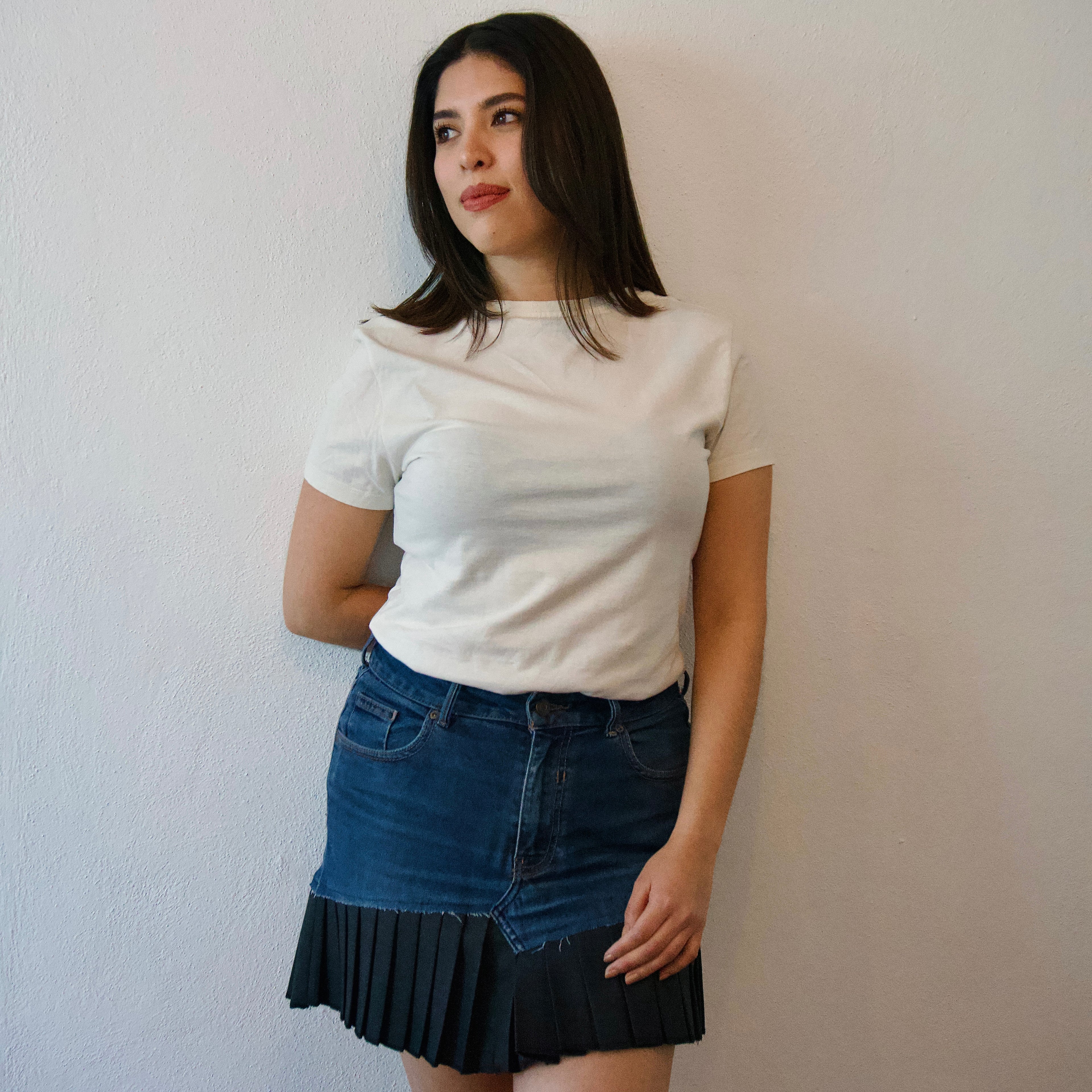 Falda denim tableada