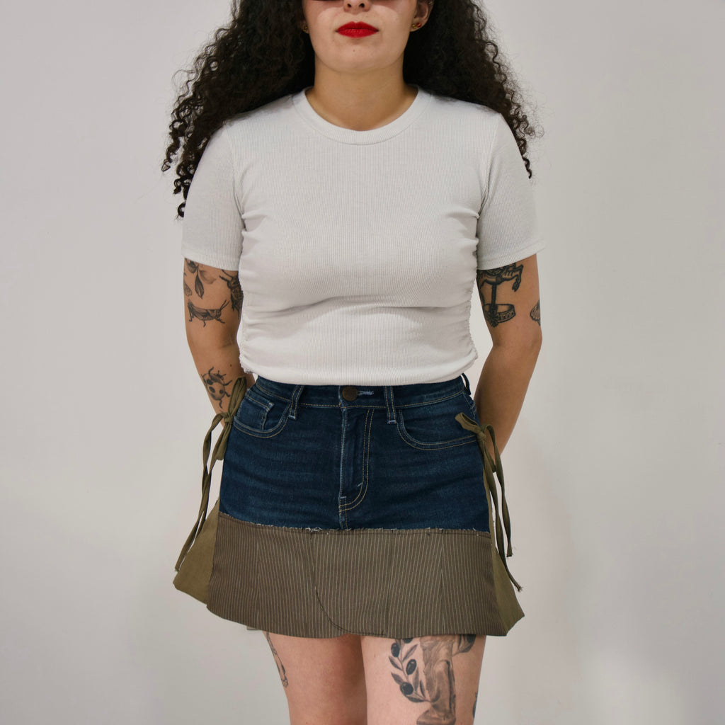 Falda denim café oliva