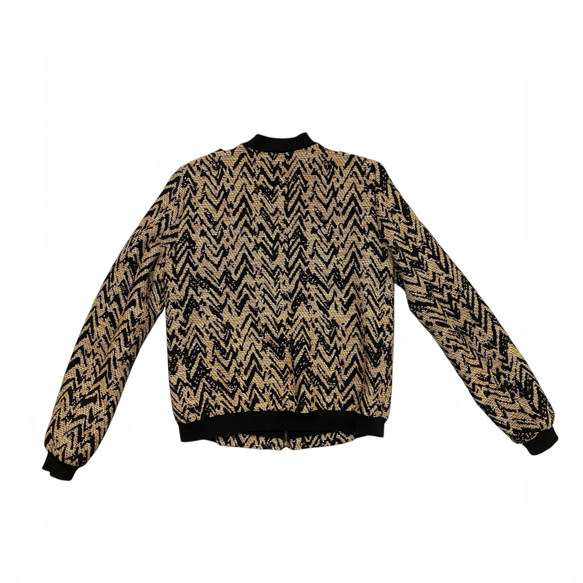 Chaqueta Zara Trafaluc de civbclo con estampado geométrico en negro y dorado, estilo bomber de algodón