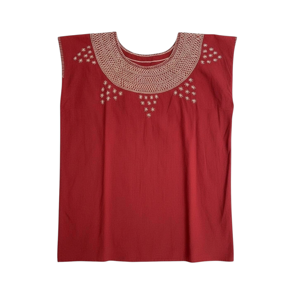 Blusa bordada a mano color rojo quemado
