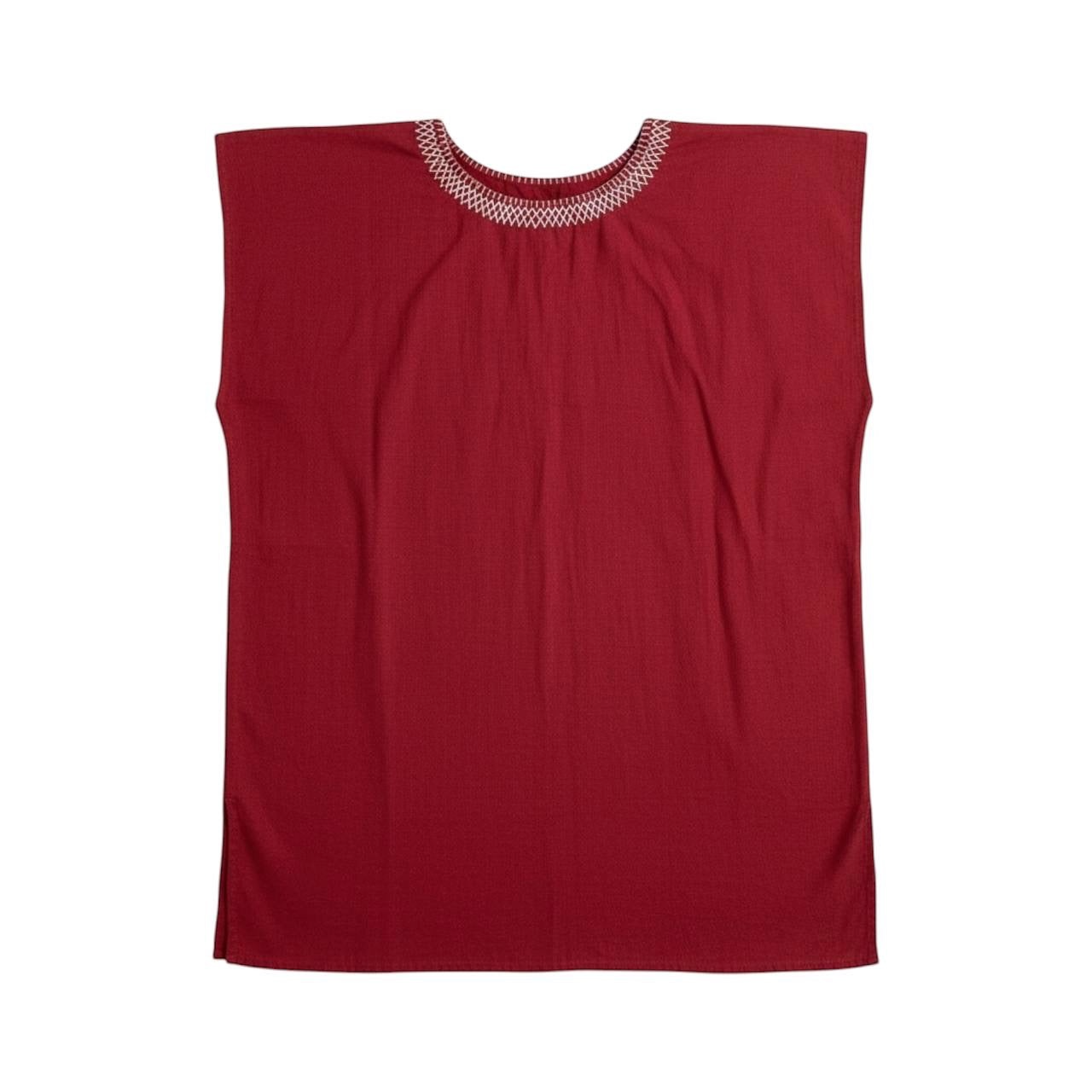 Blusa bordada a mano color rojo quemado
